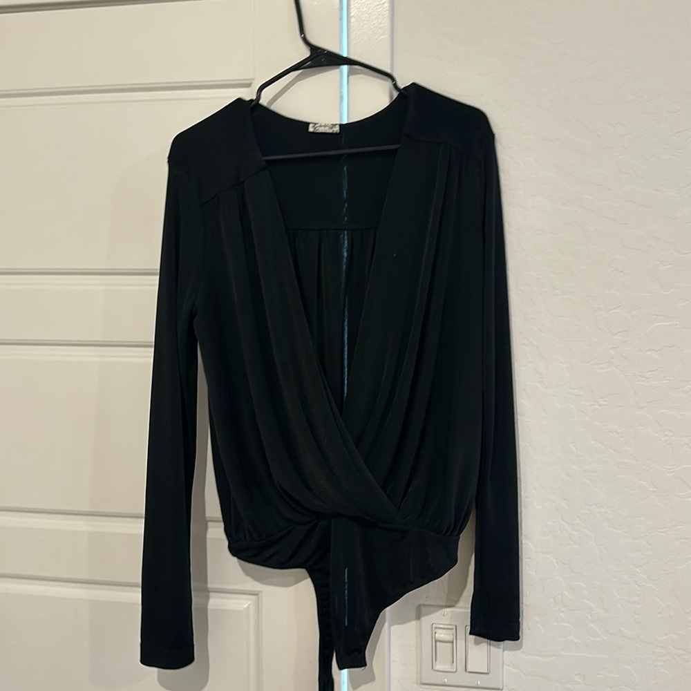 Free people intimately black deep cut bodysuit size large